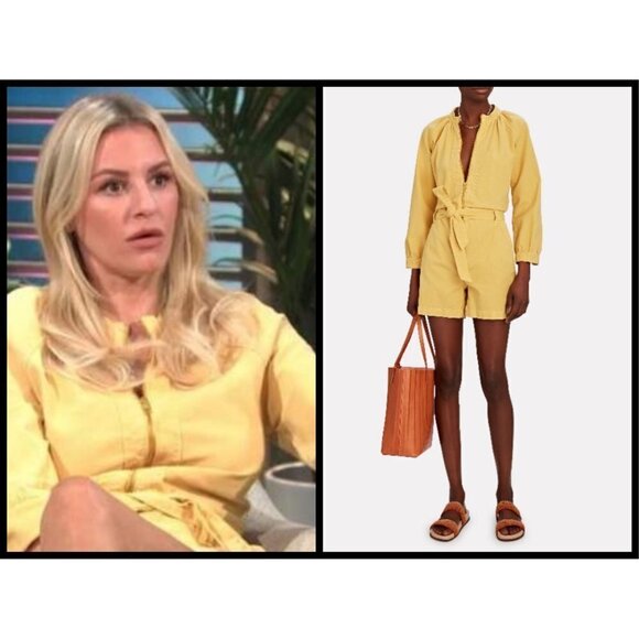 💕MOTHER DENIM💕 Gatherer Short Romper ~ So Far Gone - Rattan Yellow Size Small - Picture 1 of 16